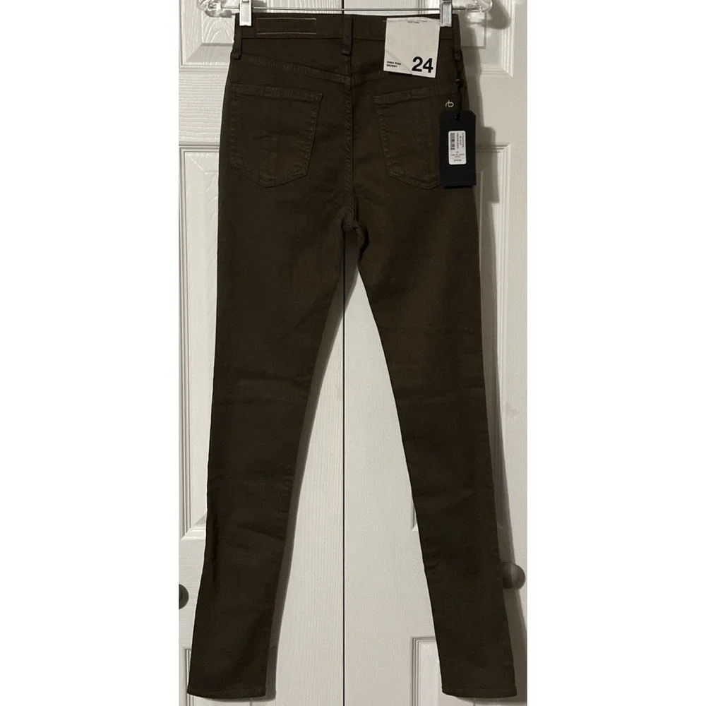 Rag & Bone Women's High Rise Skinny Dark Olive USA Made Jeans SZ 24x30, NWT $195